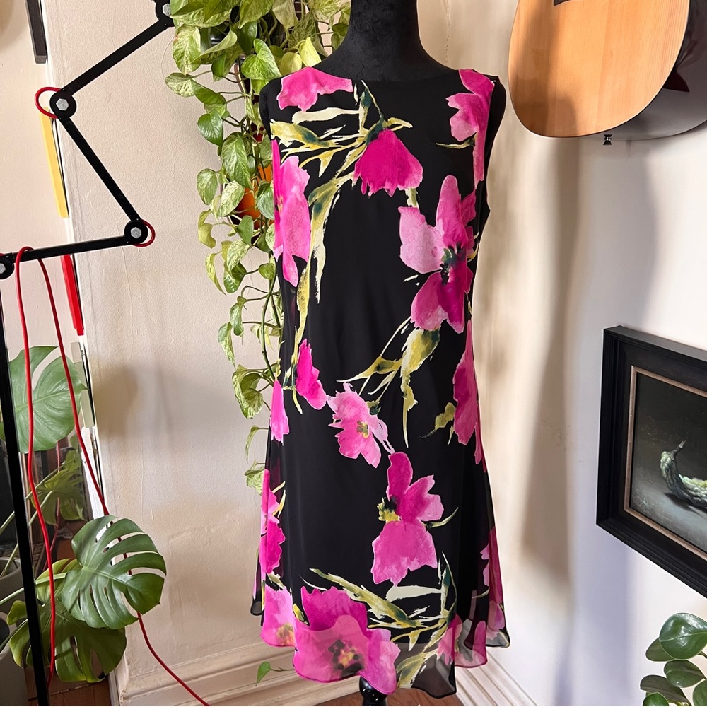 American Living Black Dress with Pink Floral Print